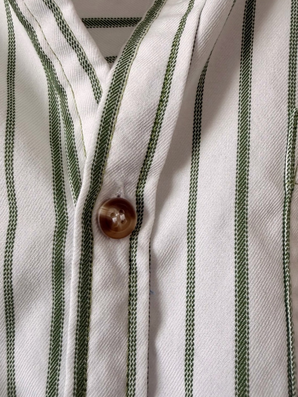 Classic Striped Button-Down Shirt in Cream and Olive - Women - Picture 4 of 10